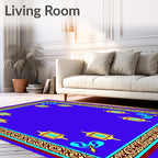 Ornate Blue Geometric Lantern Corner Rug