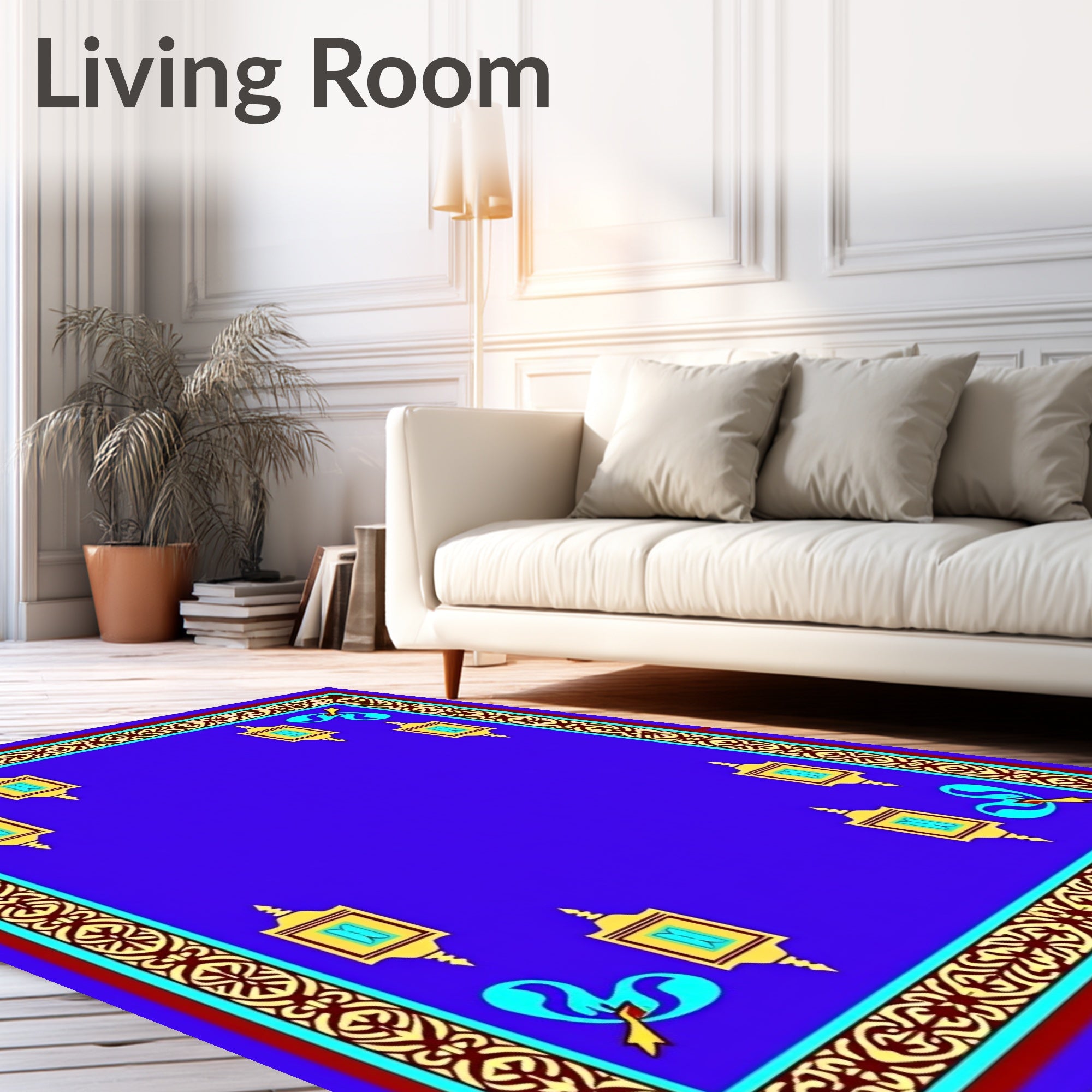 Ornate Blue Geometric Lantern Corner Rug