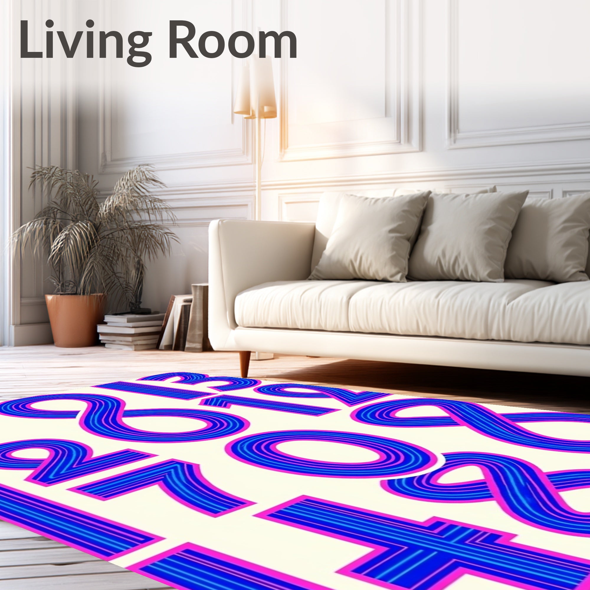 Retro Blue Pink Number Collage Rug