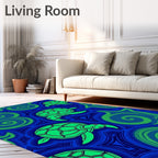 Oceanic Blue Green Sea Turtle Swirls Rug