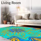 Turquoise Blue Golden Art Nouveau Bloom Rug