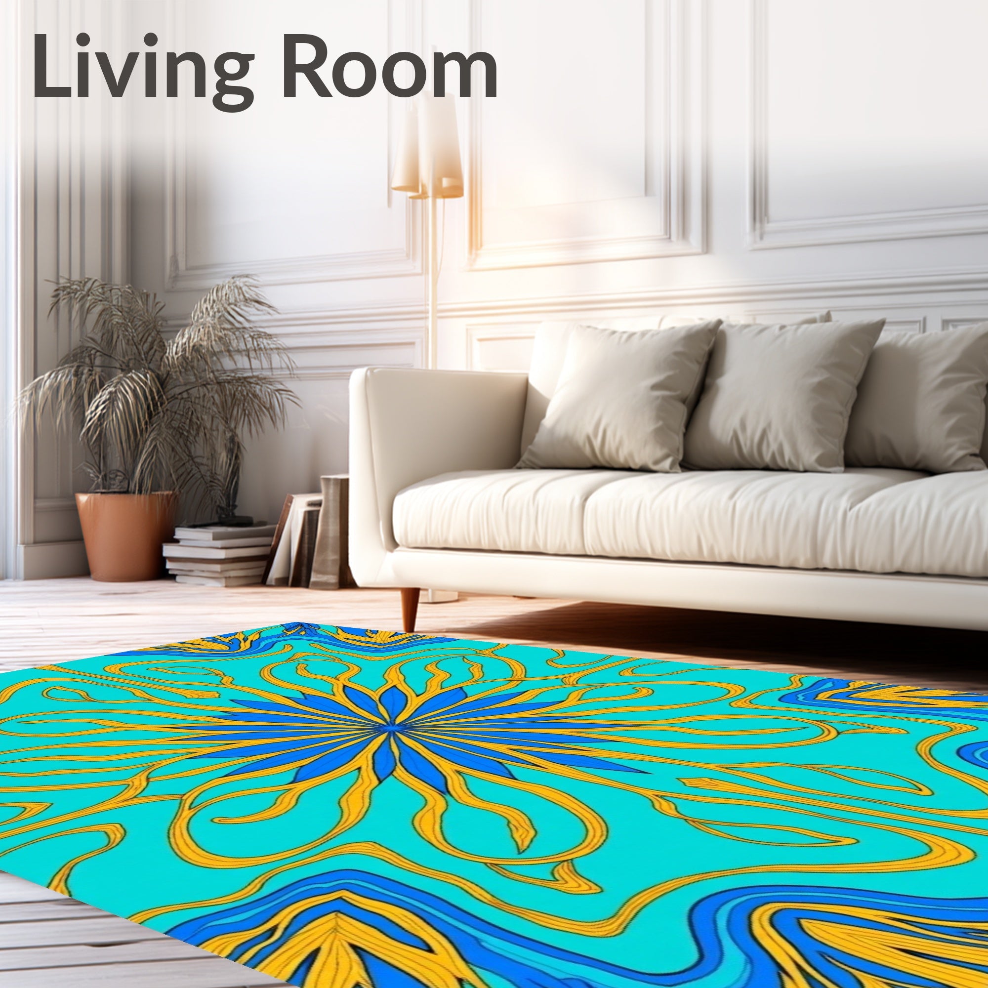 Turquoise Blue Golden Art Nouveau Bloom Rug