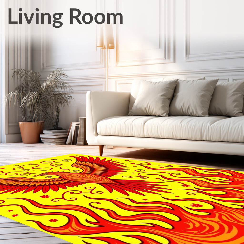Fiery Red Phoenix With Swirling Flames Rug
