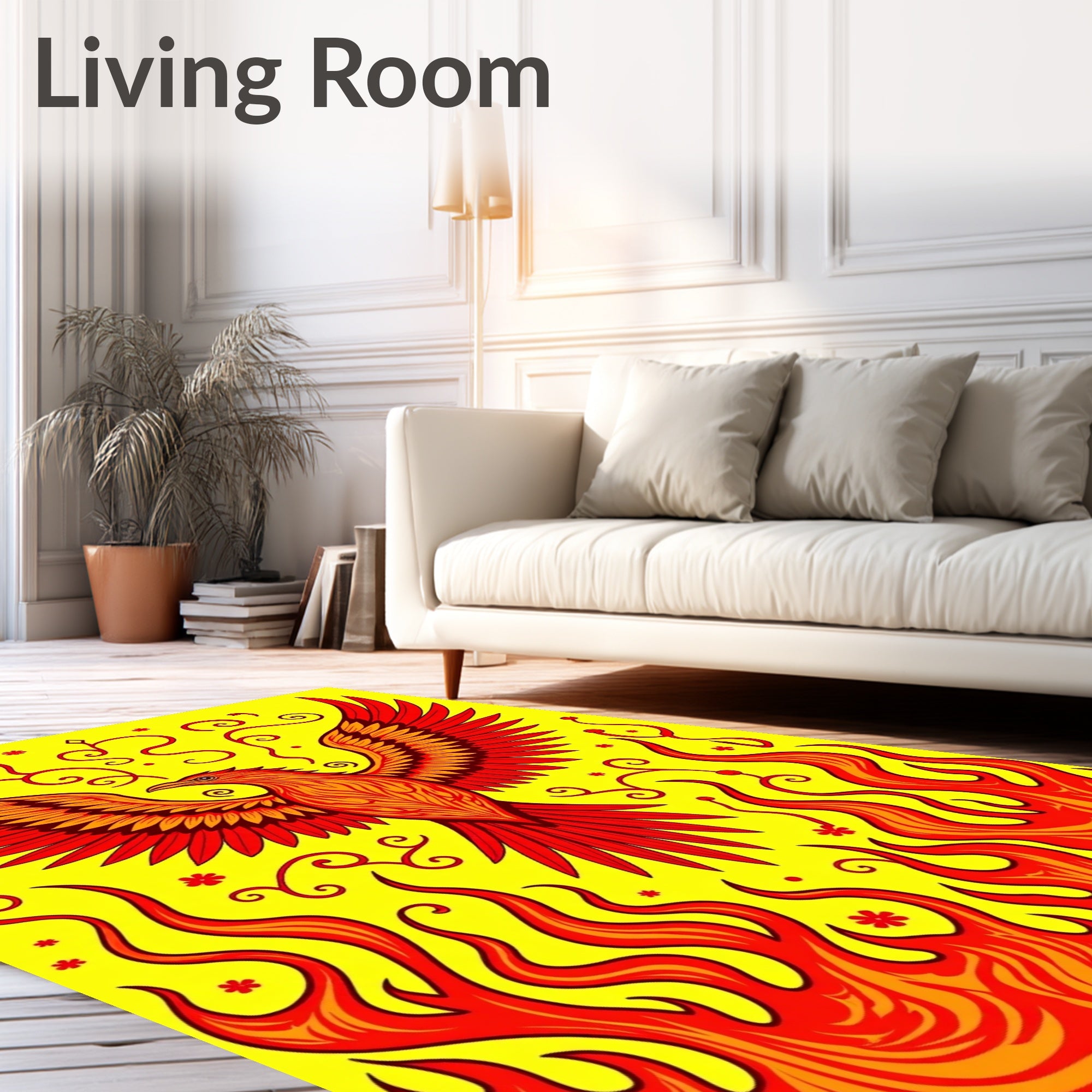 Fiery Red Phoenix With Swirling Flames Rug