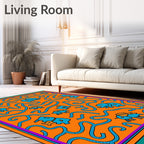 Playful Blue Elephants on Orange Background Rug