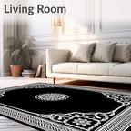 Intricate White Mandala Floral Border Rug