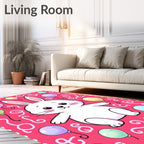 Cute White Bunny With Balloons Rug