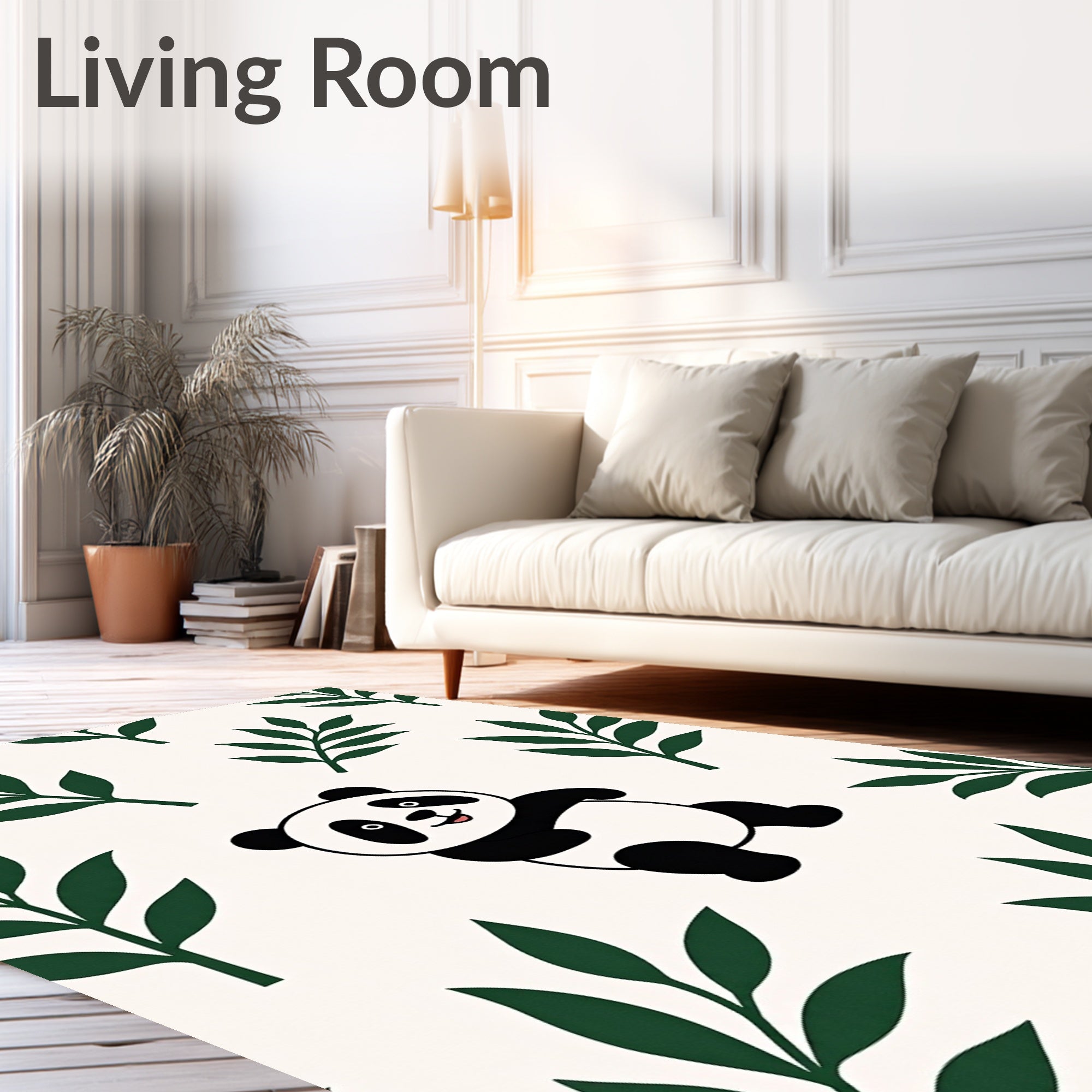 Playful Panda Bamboo Leaves Rug