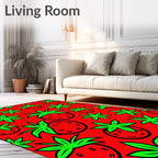 Red Strawberry Green Leaf Repeat Rug
