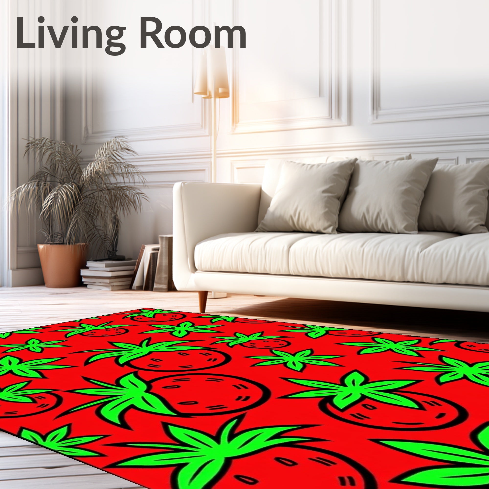 Red Strawberry Green Leaf Repeat Rug