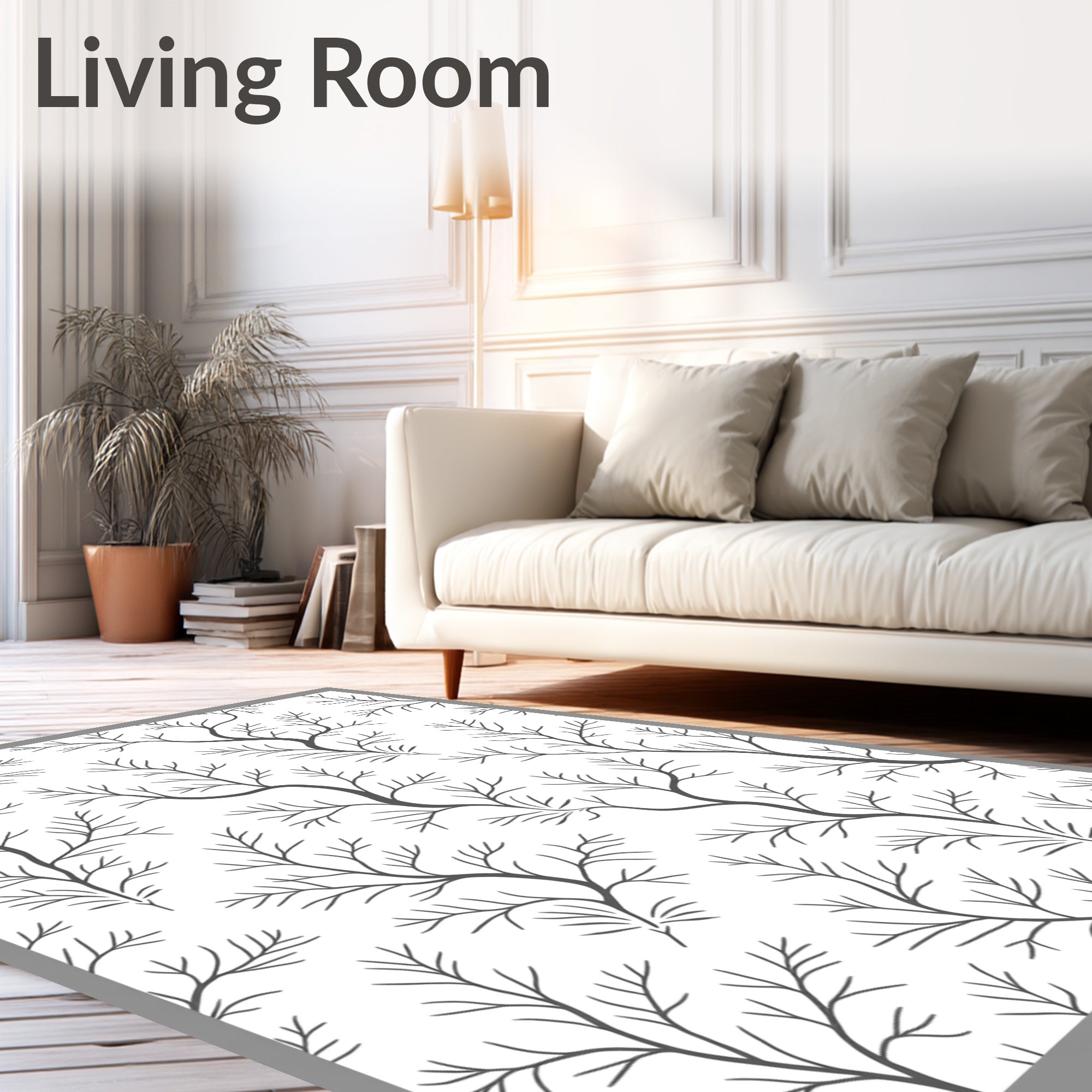 Minimalist Gray Branch Silhouette Rug