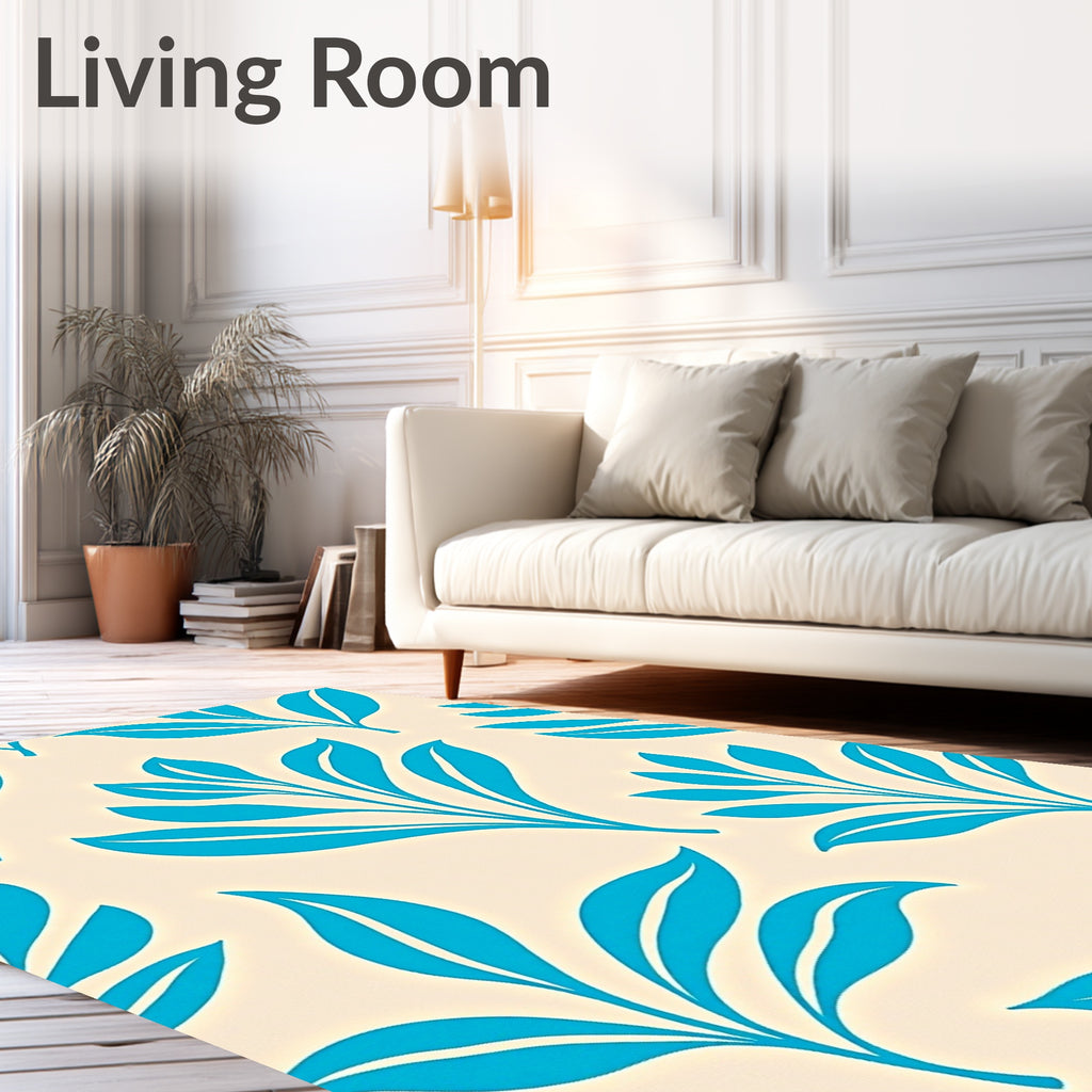 Bright Teal Leafy Sprigs Botanical Rug