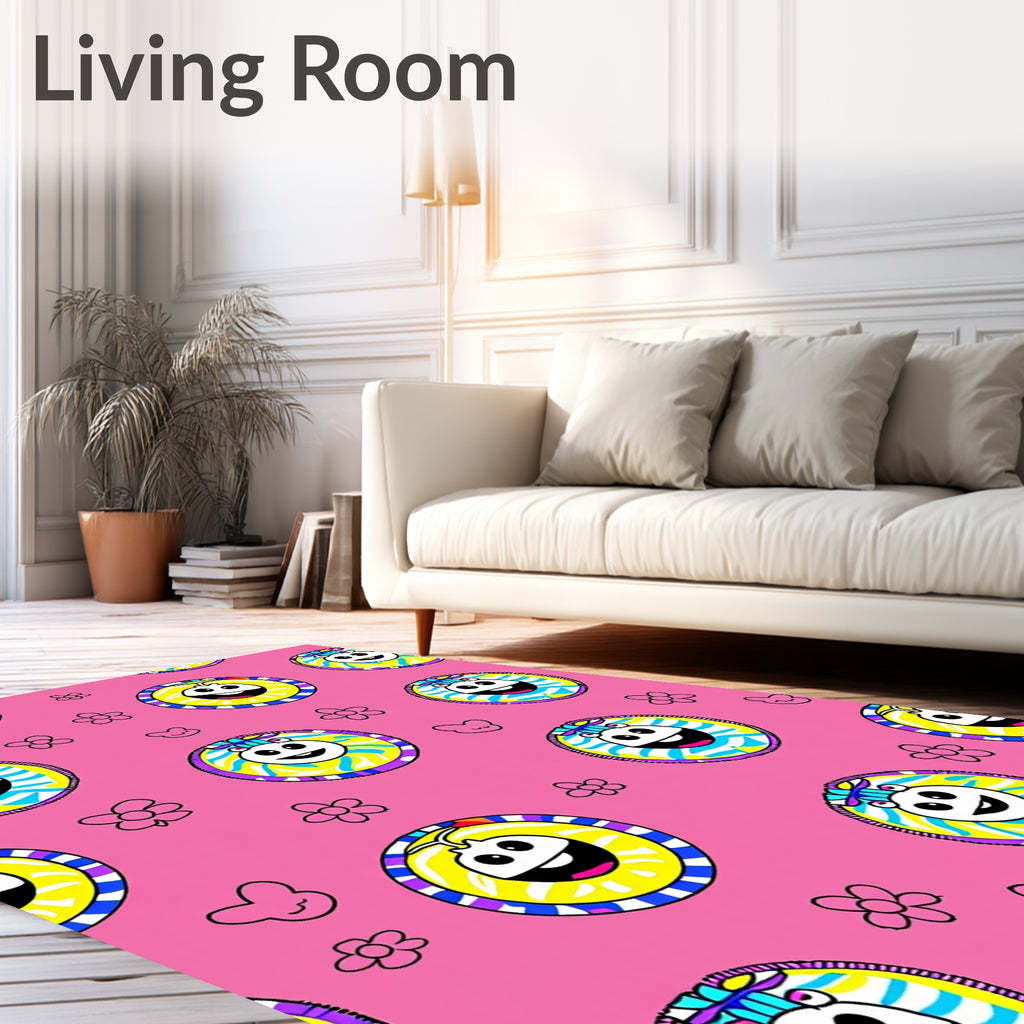 Happy Cartoon Animals Playful Flowers Rug