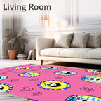 Happy Cartoon Animals Playful Flowers Rug