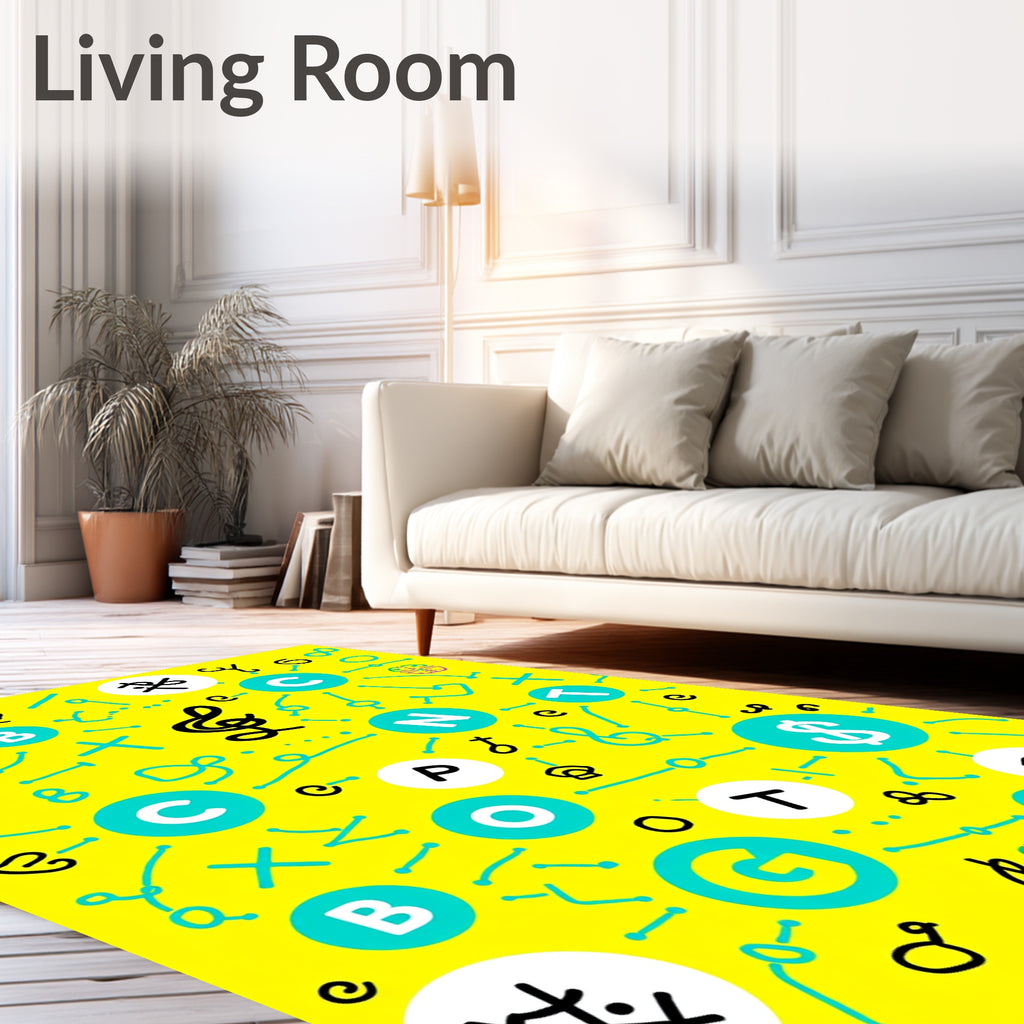 Yellow Abstract Alphabet Music Symbols Rug