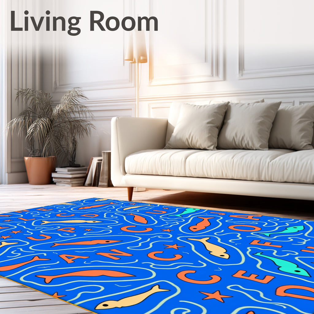 Blue Alphabet Fish Swirl Rug