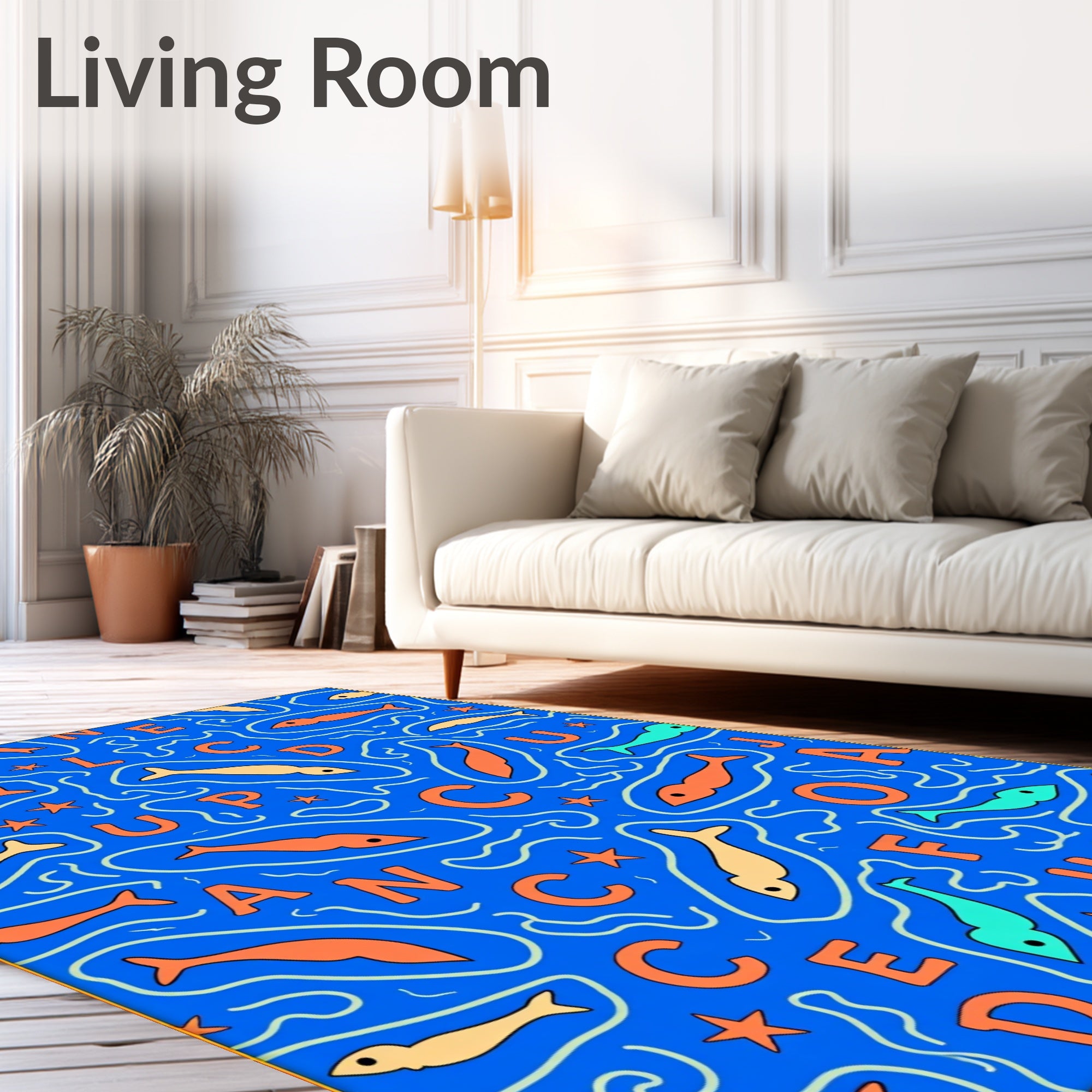 Blue Alphabet Fish Swirl Rug