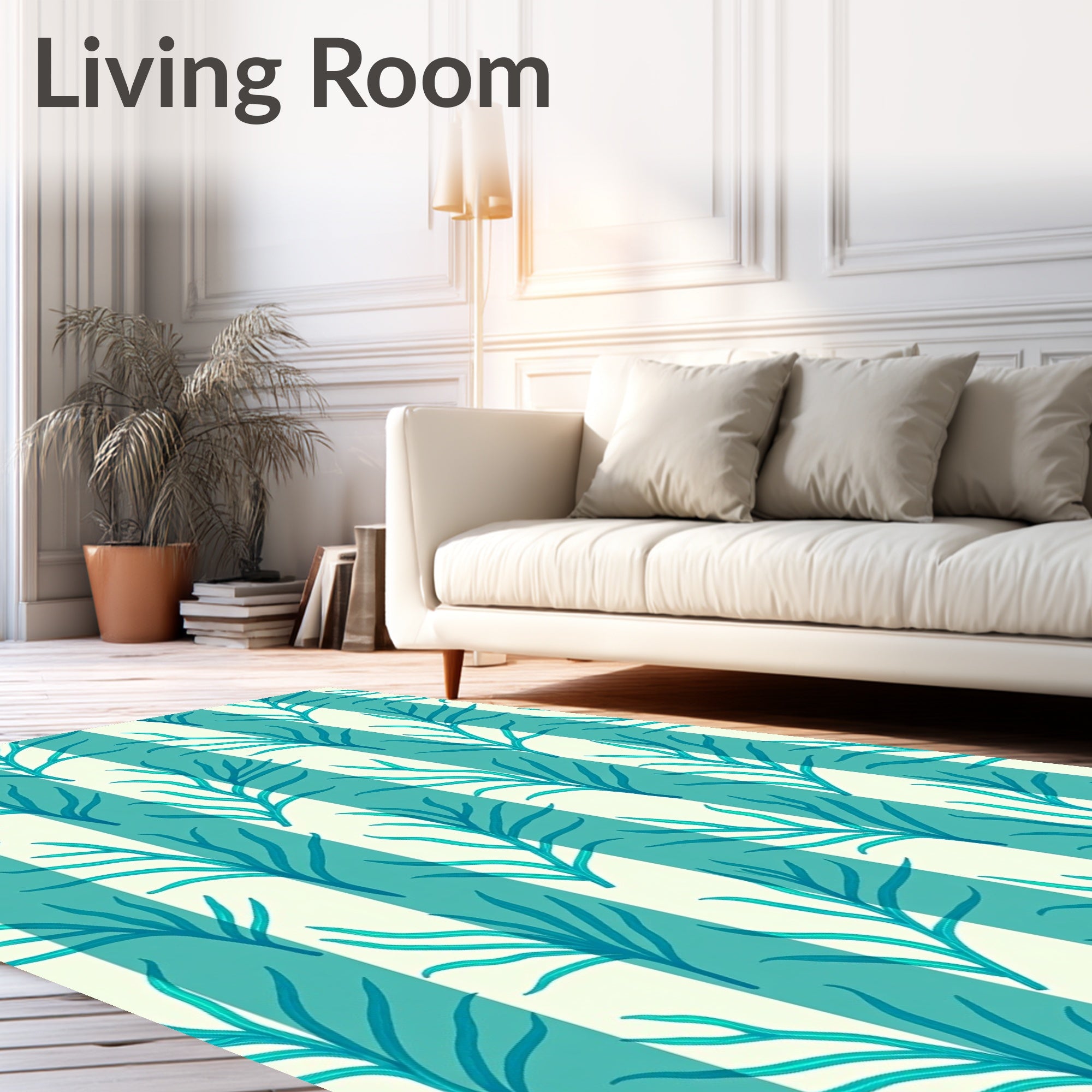 Teal Coral Stripe Abstract Rug