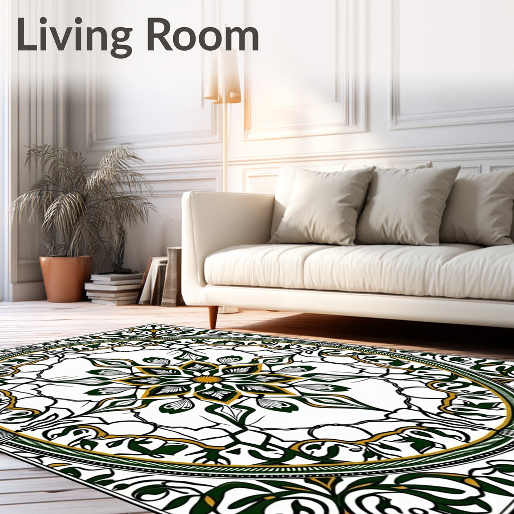 Elaborate Green Gold Floral Mandala Rug