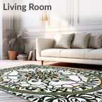 Elaborate Green Gold Floral Mandala Rug