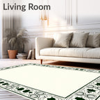 Dark Green Ornate Scroll Border Rug