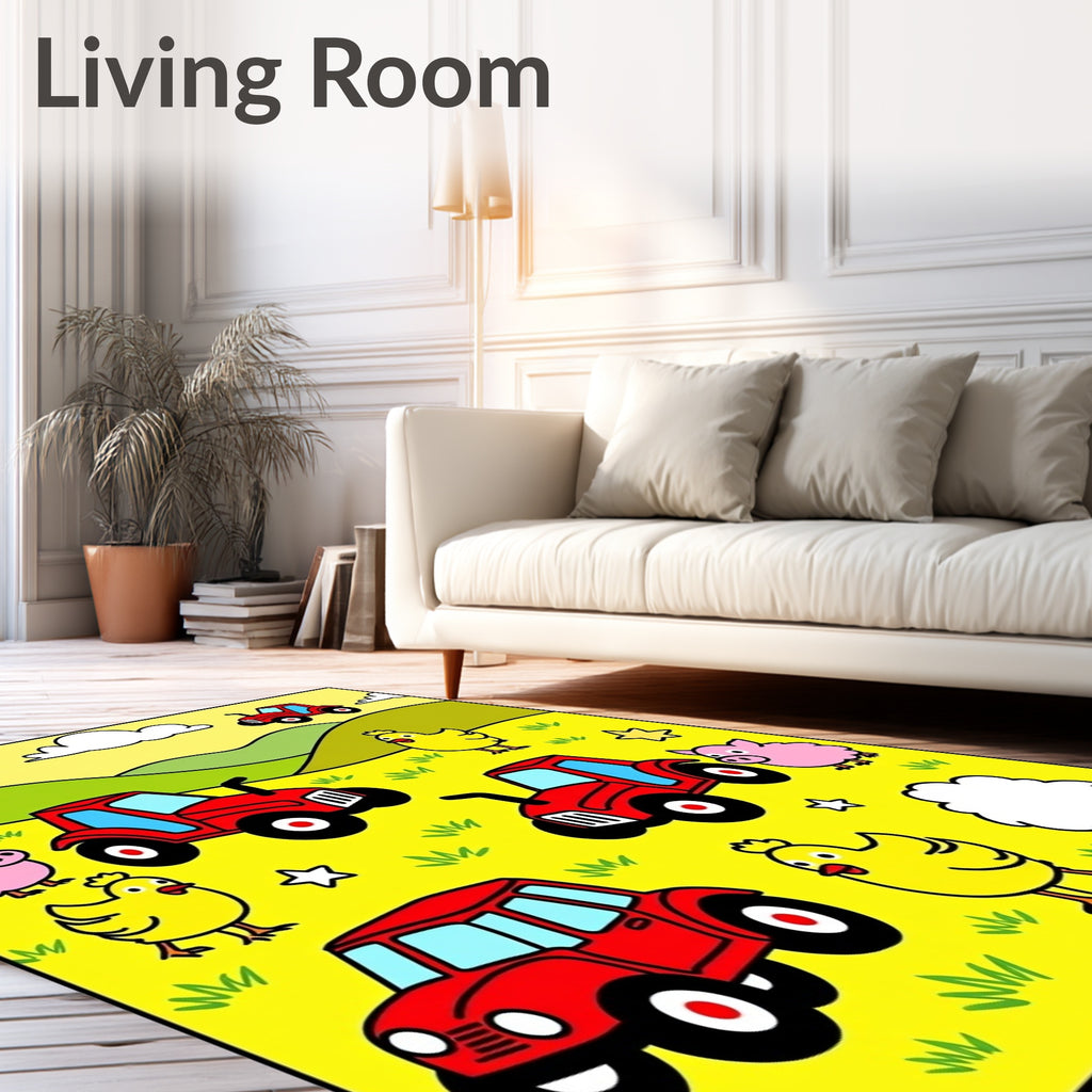 Farm Animals With Red Tractors Rug