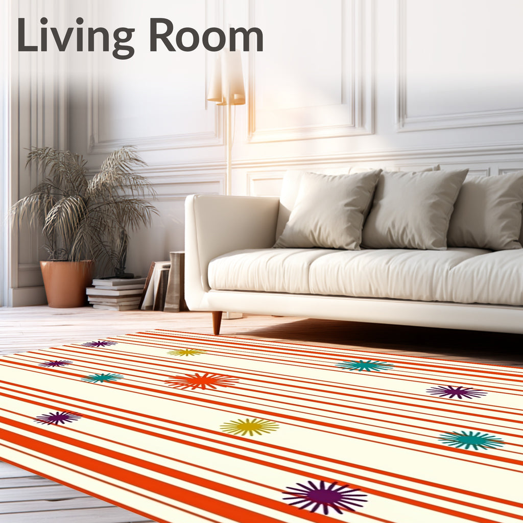 Retro Orange Striped Starburst Field Rug