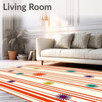 Retro Orange Striped Starburst Field Rug