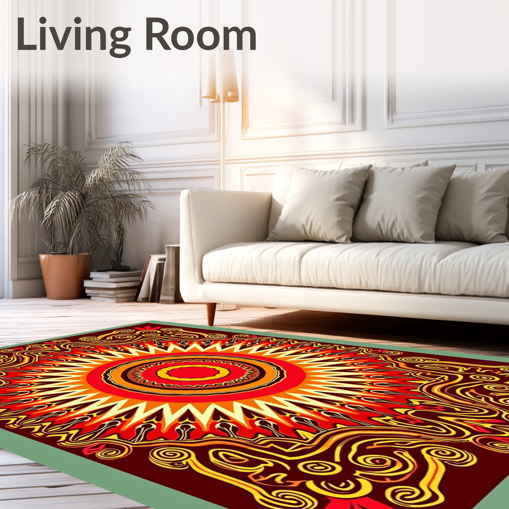 Vibrant Red Orange Sunburst Medallion Rug