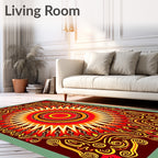 Vibrant Red Orange Sunburst Medallion Rug