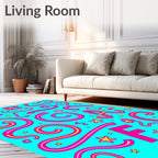 Pink Yellow Alphabet Stars Aqua Background Rug
