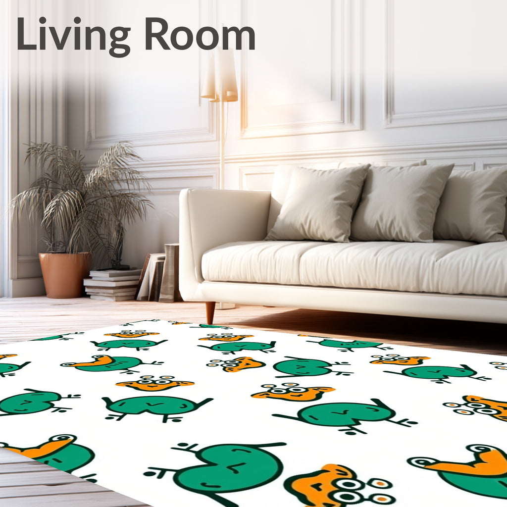 Whimsical Green Frog Orange Character Rug