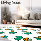 Whimsical Green Frog Orange Character Rug