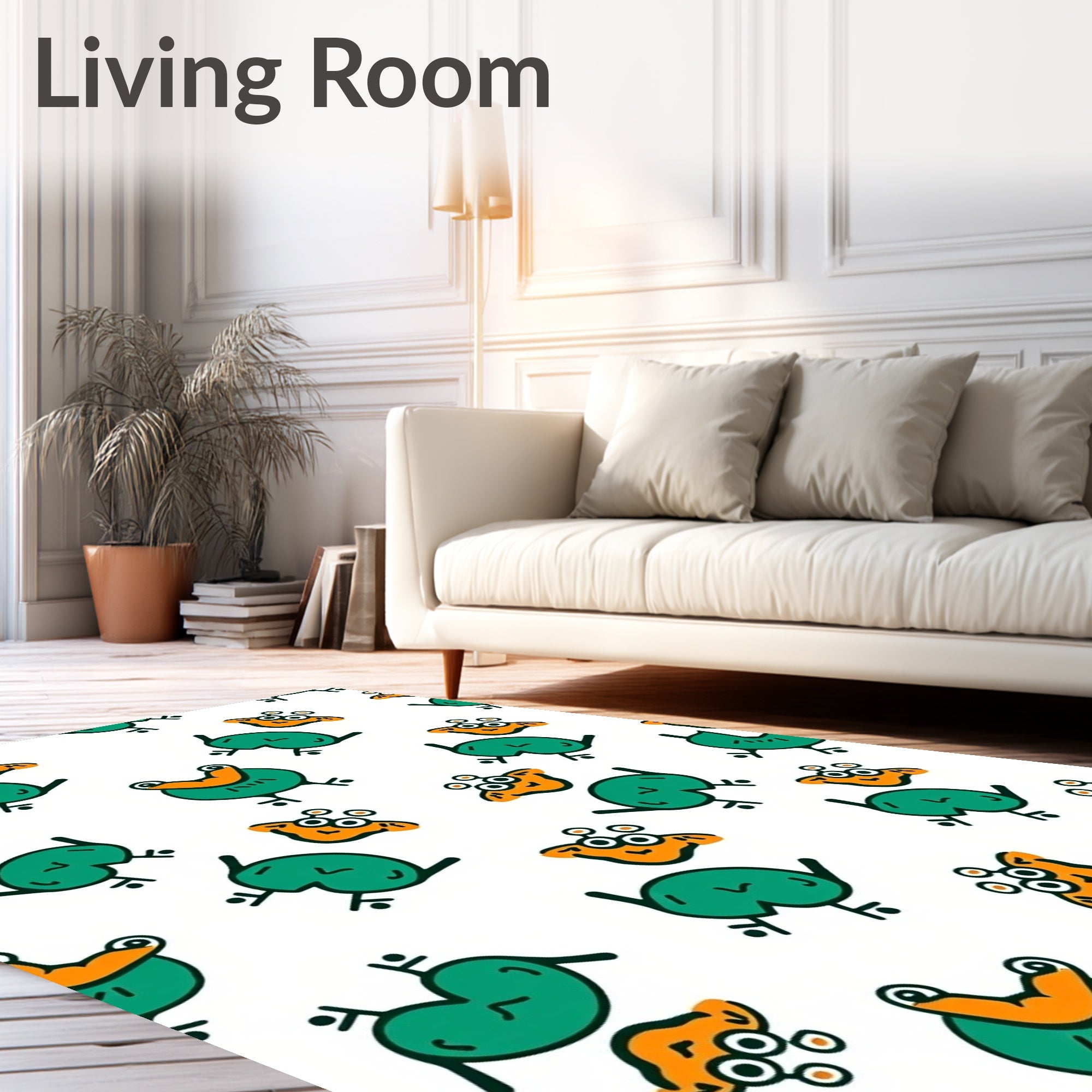 Whimsical Green Frog Orange Character Rug