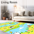 Cheery Farmyard Animals Blooming Flowers Rug