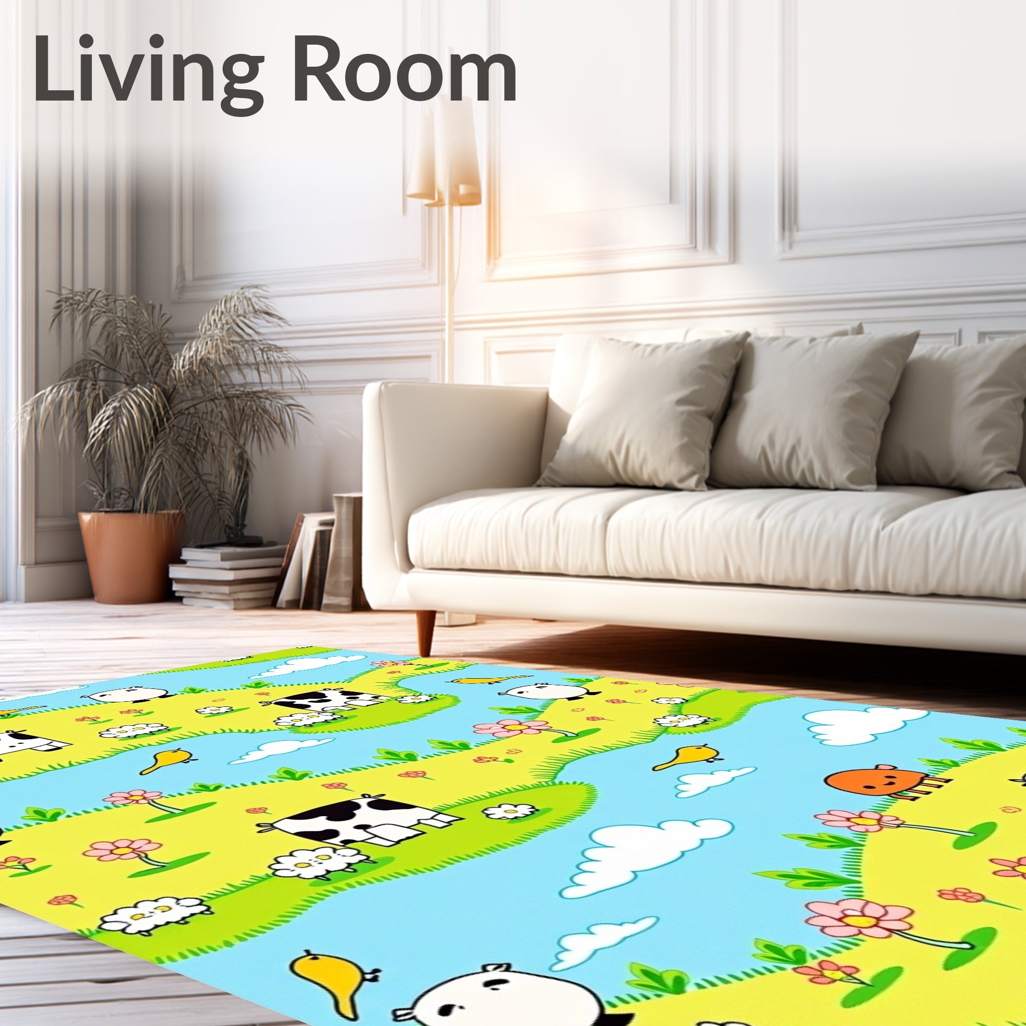 Cheery Farmyard Animals Blooming Flowers Rug
