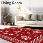 Red Snowflakes Reindeer Winter Border Rug