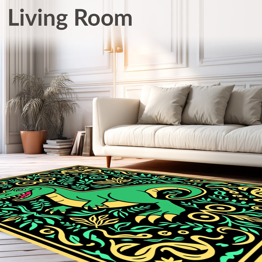 Green Dinosaur Jungle Swirl Rug