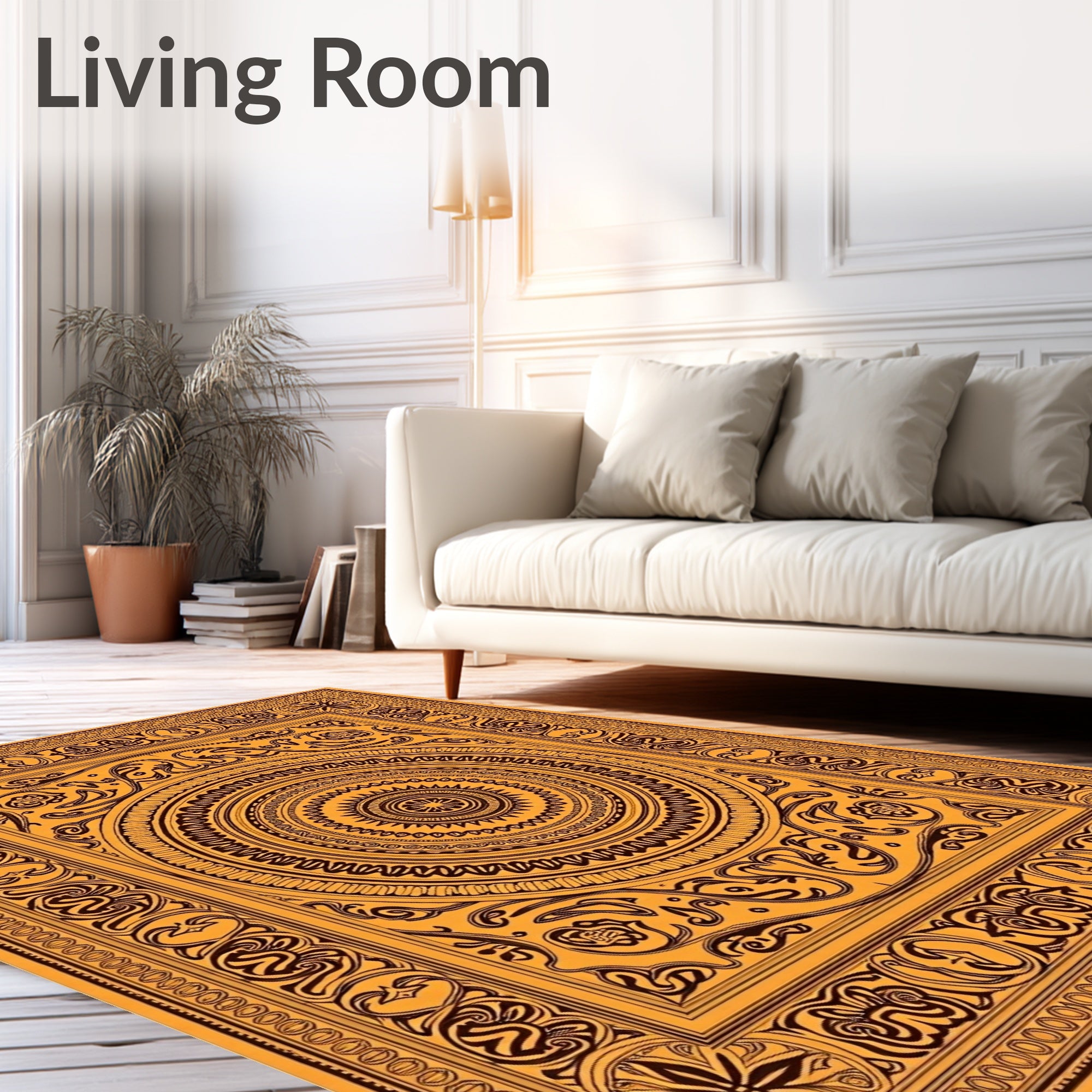 Golden Orange Intricate Mandala Medallion Rug