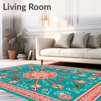 Floral Sunburst Mandala With Butterflies Rug