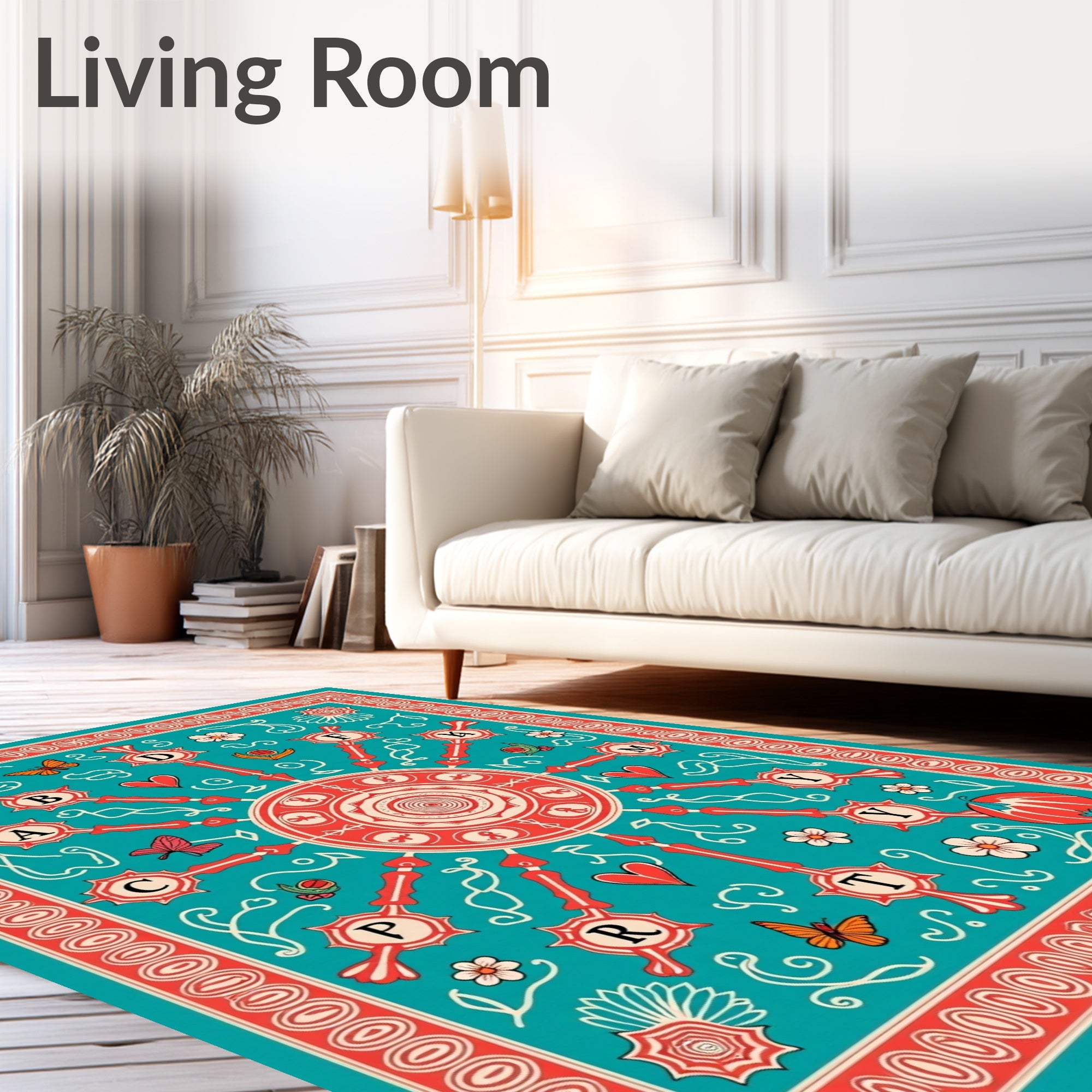 Floral Sunburst Mandala With Butterflies Rug