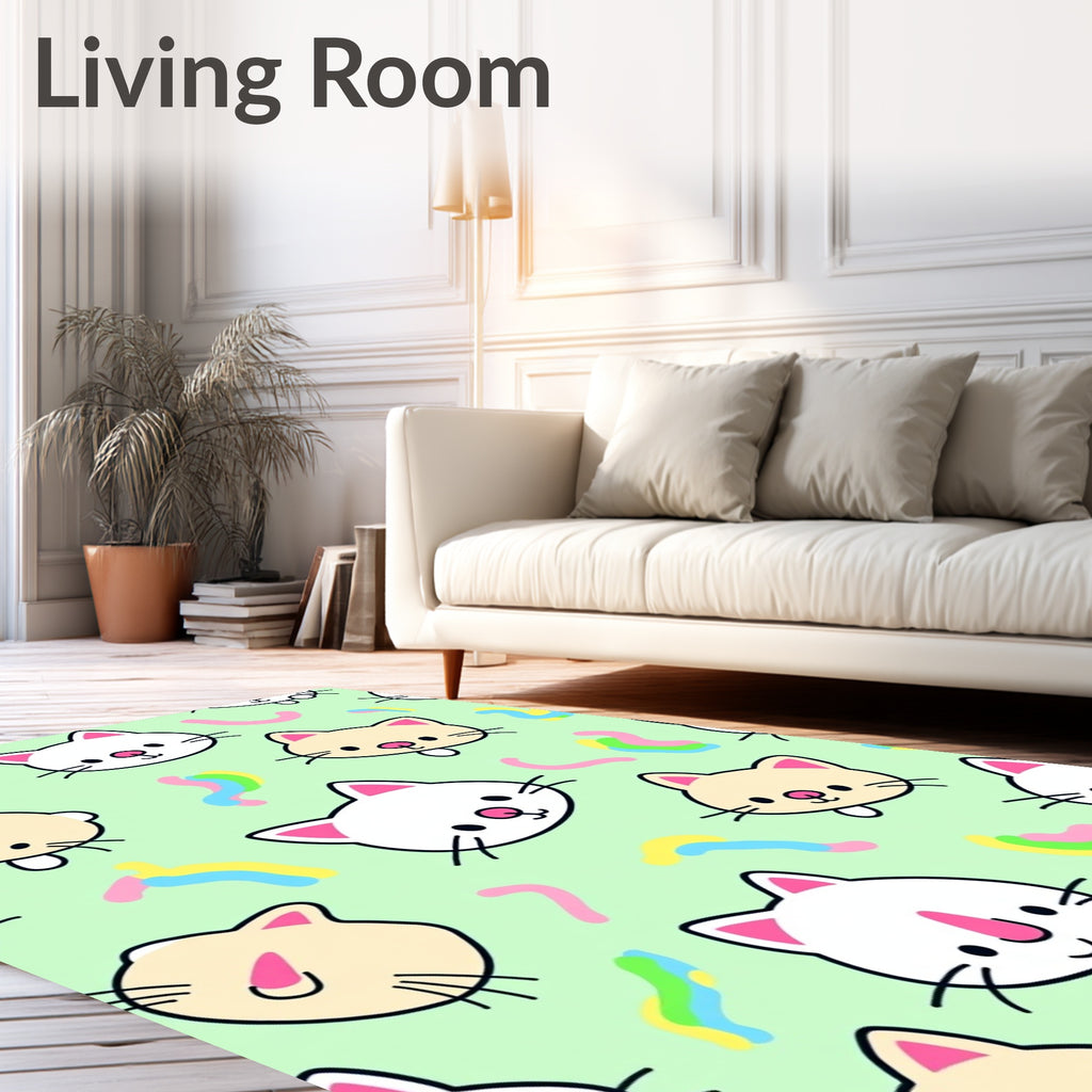 Cute Kawaii Cats Rainbow Swirls Rug