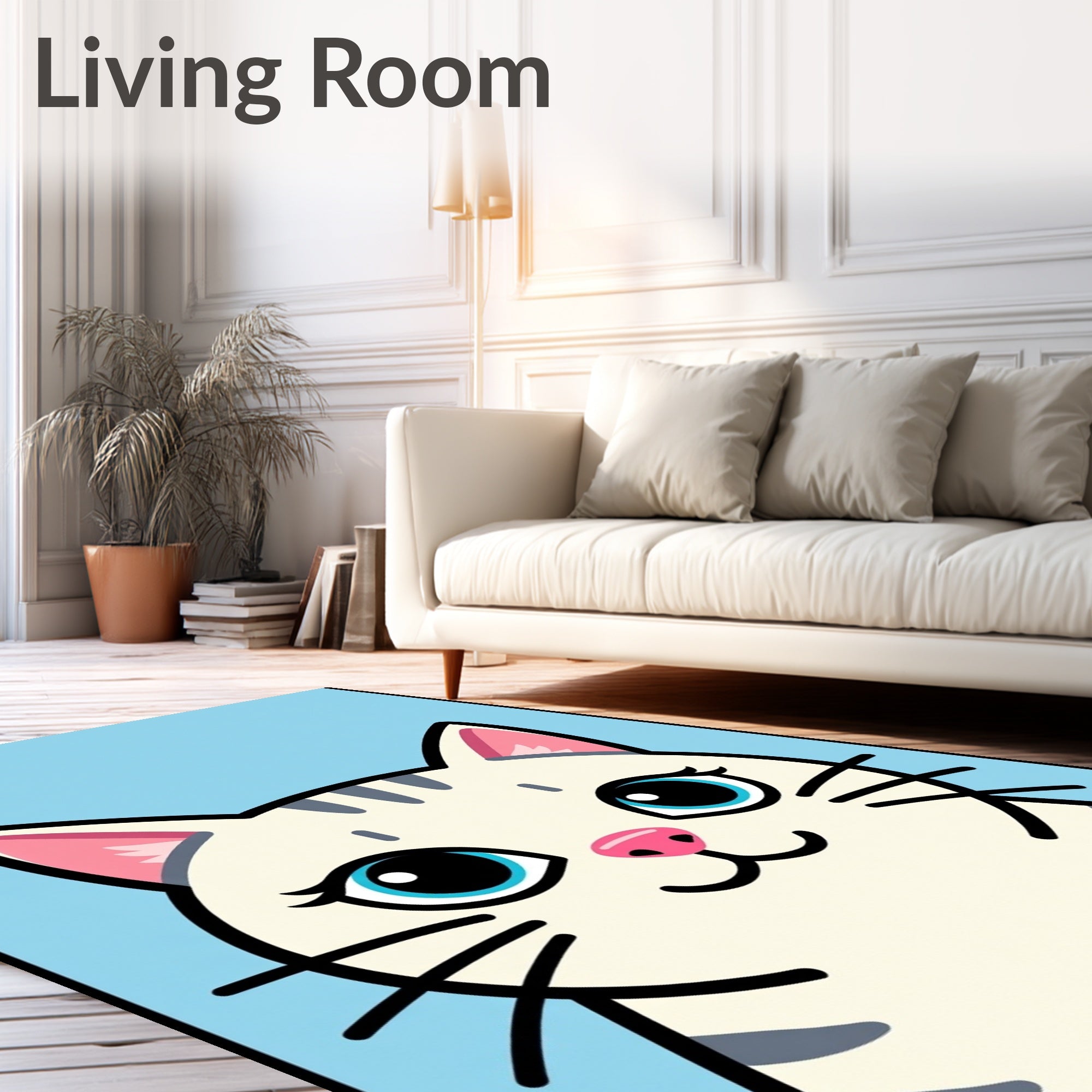 Cute White Cat Blue Eyes Rug
