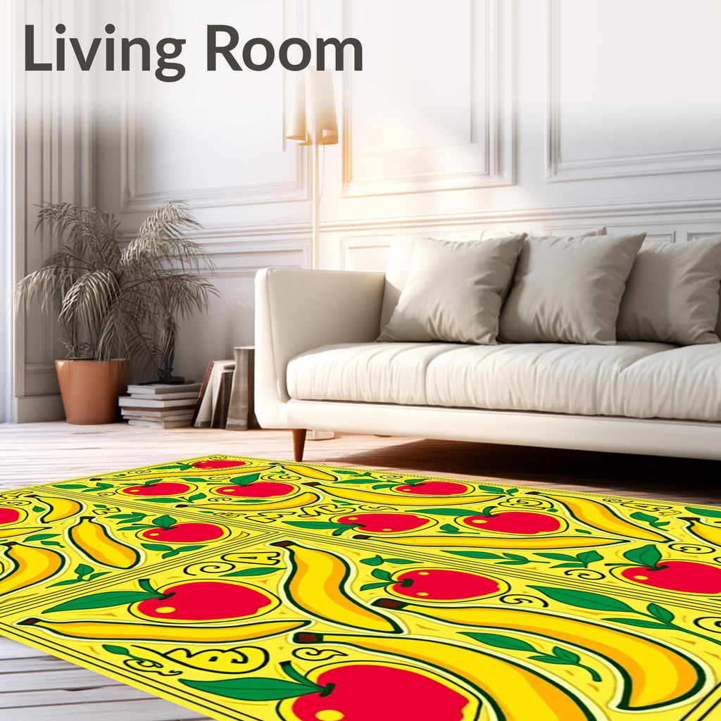 Bright Yellow Apples Bananas Floral Swirls Rug