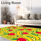 Bright Yellow Apples Bananas Floral Swirls Rug