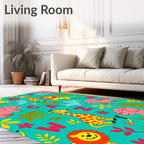 Playful Wild Animals Alphabet Turquoise Background Rug