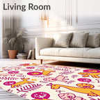 Whimsical Yellow Giraffe Pink Lion Jungle Rug