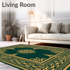 Emerald Green Golden Ornate Medallion Rug