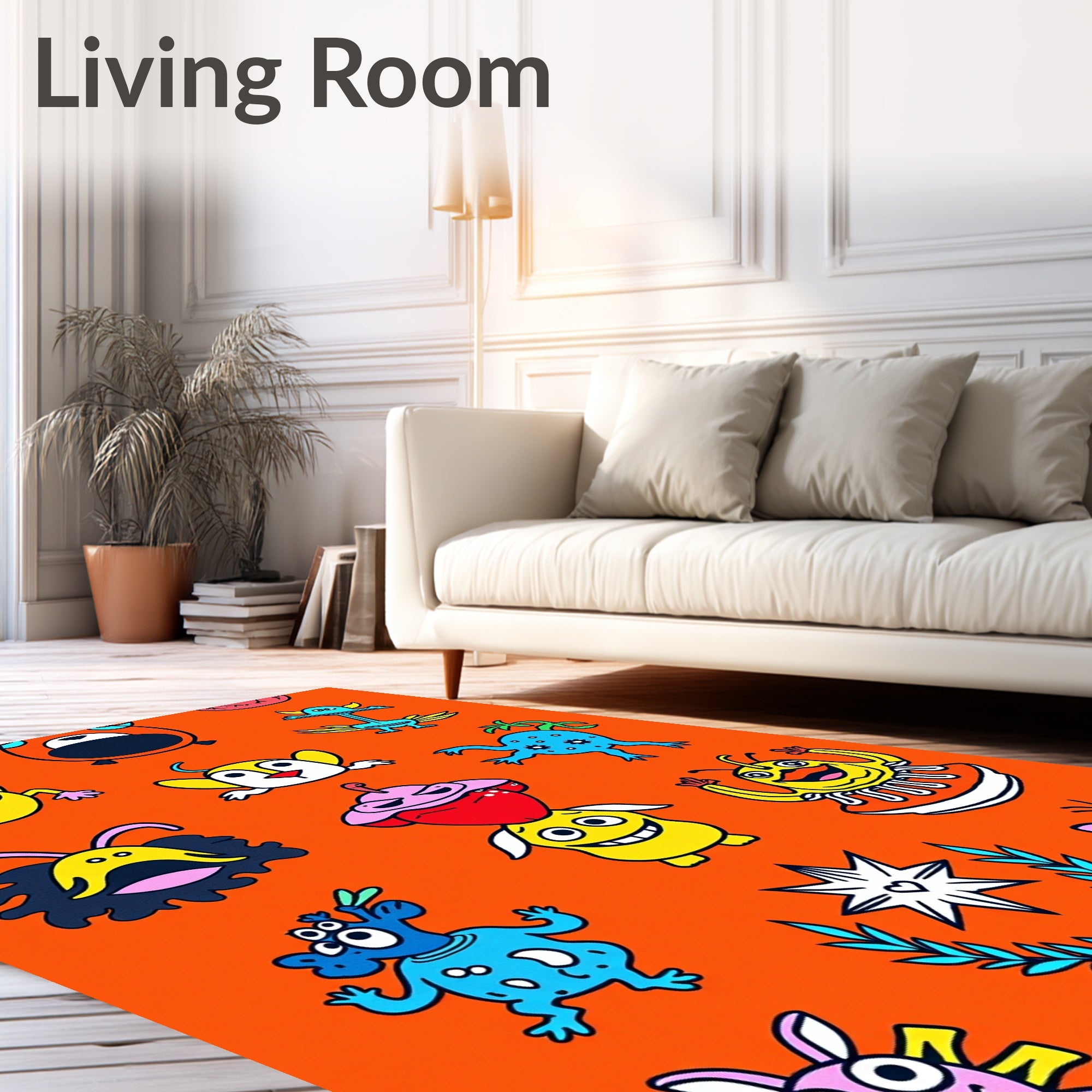 Whimsical Colorful Monster Collage Rug