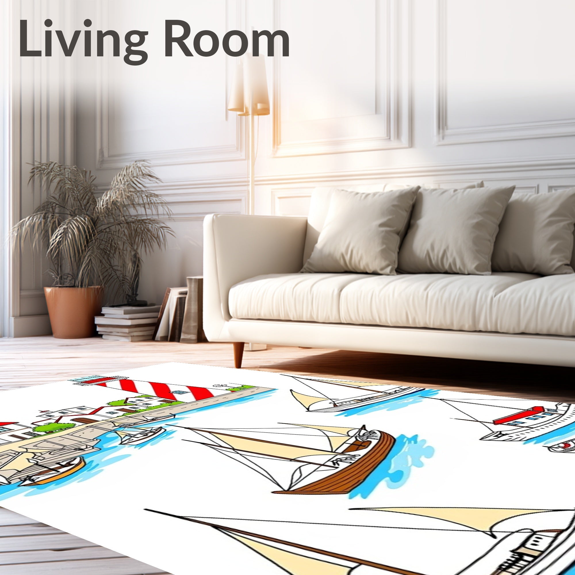 Seaside Village Lighthouse Sailboat Collection Rug